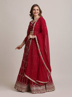 Jyoti Fashion Women's Maroon Georgette Sequins Lehenga Choli with Dupatta | Grocsy