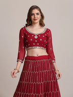 Jyoti Fashion Women's Maroon Georgette Sequins Lehenga Choli with Dupatta | Grocsy