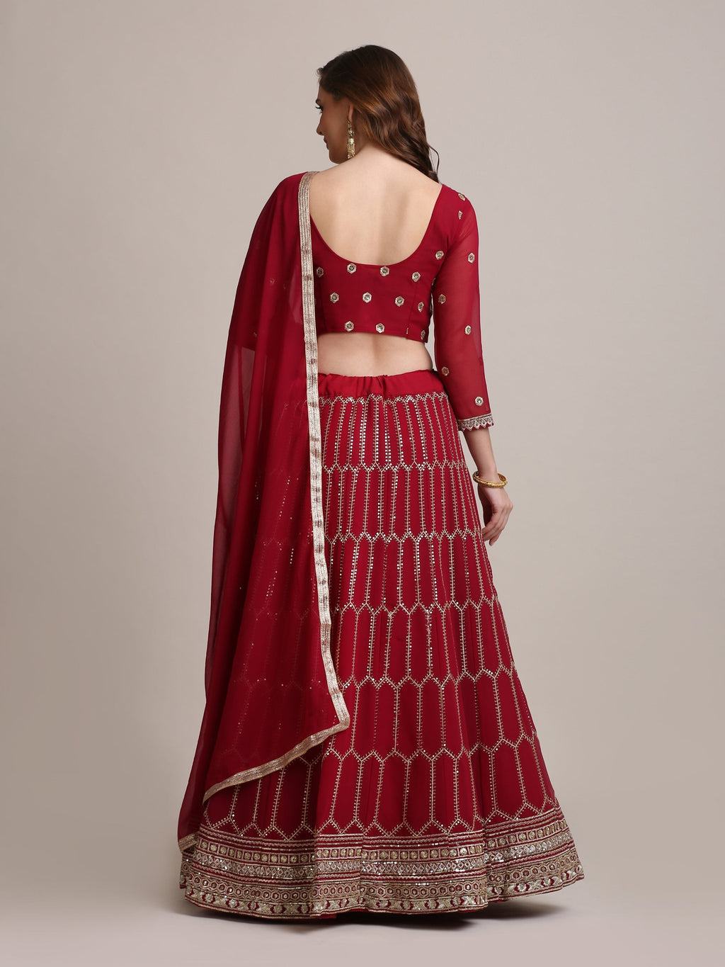 Jyoti Fashion Women's Maroon Georgette Sequins Lehenga Choli with Dupatta | Grocsy