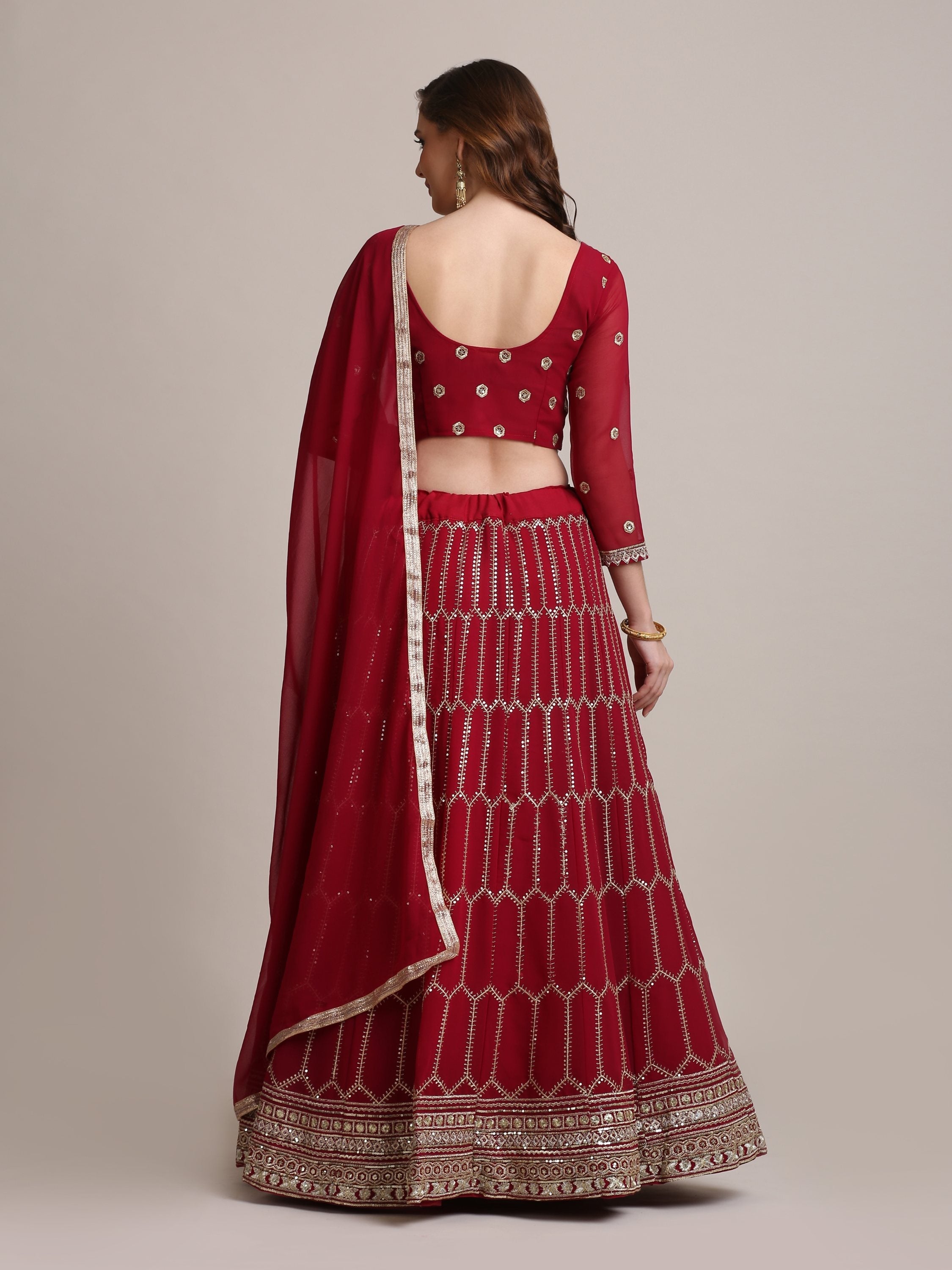 Jyoti Fashion Women's Maroon Georgette Sequins Lehenga Choli with Dupatta | Grocsy