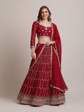 Jyoti Fashion Women's Maroon Georgette Sequins Lehenga Choli with Dupatta | Grocsy