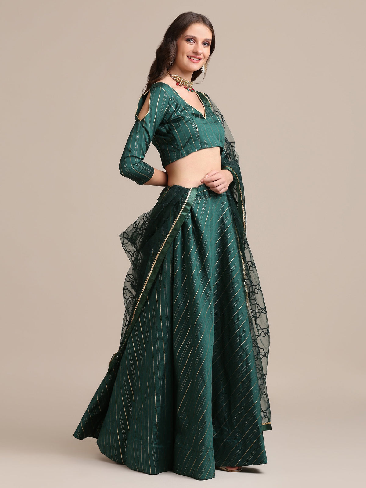 Jyoti Fashion Women's Bottle Green Georgette Sequins Lehenga Choli with Dupatta | Grocsy