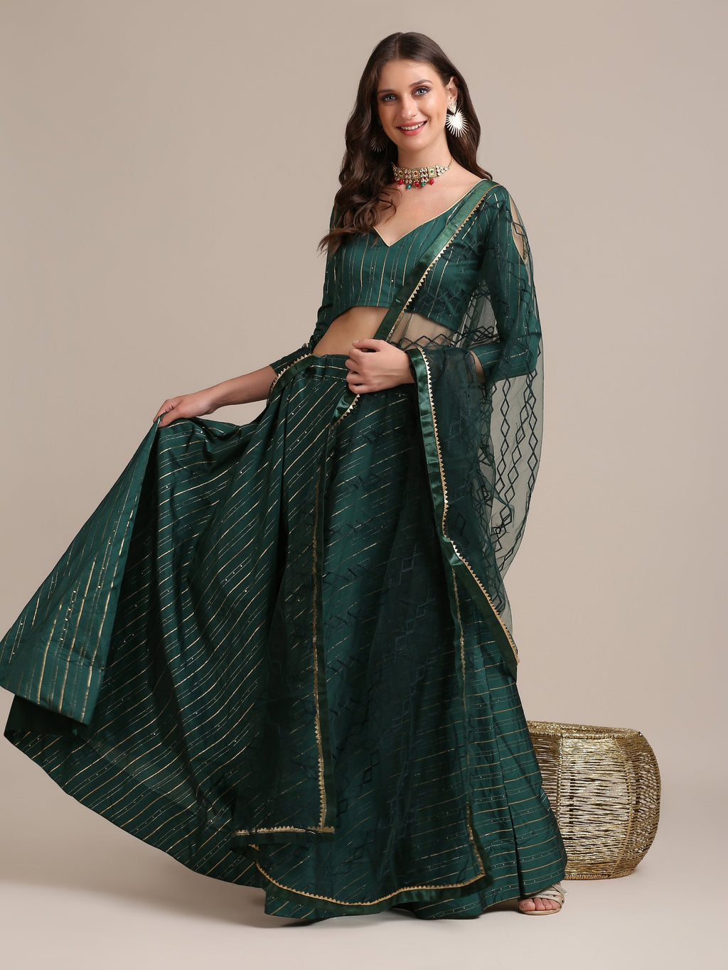 Jyoti Fashion Women's Bottle Green Georgette Sequins Lehenga Choli with Dupatta | Grocsy