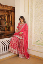 Jyoti Fashion Women's Rani Pink Viscose Jacquerd Sequins with Zari Embroidered Gharara Set | Grocsy
