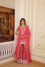 Jyoti Fashion Women's Rani Pink Viscose Jacquerd Sequins with Zari Embroidered Gharara Set | Grocsy