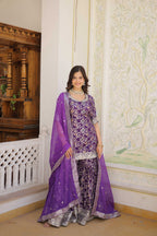 Jyoti Fashion Women's Purple Viscose Jacquerd Sequins with Zari Embroidered Gharara Set | Grocsy