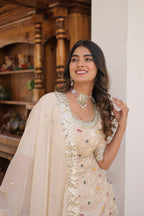 Jyoti Fashion Women's Off White Viscose Jacquerd Sequins with Zari Embroidered Gharara Set | Grocsy
