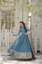 Jyoti Fashion Women's Sky Blue Faux Georgette Sequins with Embroidered Anarkali Kurta with Dupatta | Grocsy
