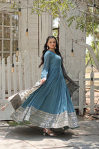 Jyoti Fashion Women's Sky Blue Faux Georgette Sequins with Embroidered Anarkali Kurta with Dupatta | Grocsy