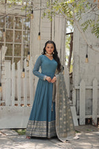 Jyoti Fashion Women's Sky Blue Faux Georgette Sequins with Embroidered Anarkali Kurta with Dupatta | Grocsy