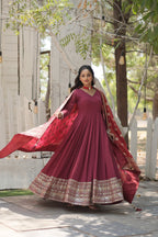 Jyoti Fashion Women's Dark Pink Faux Georgette Sequins with Embroidered Anarkali Kurta with Dupatta | Grocsy