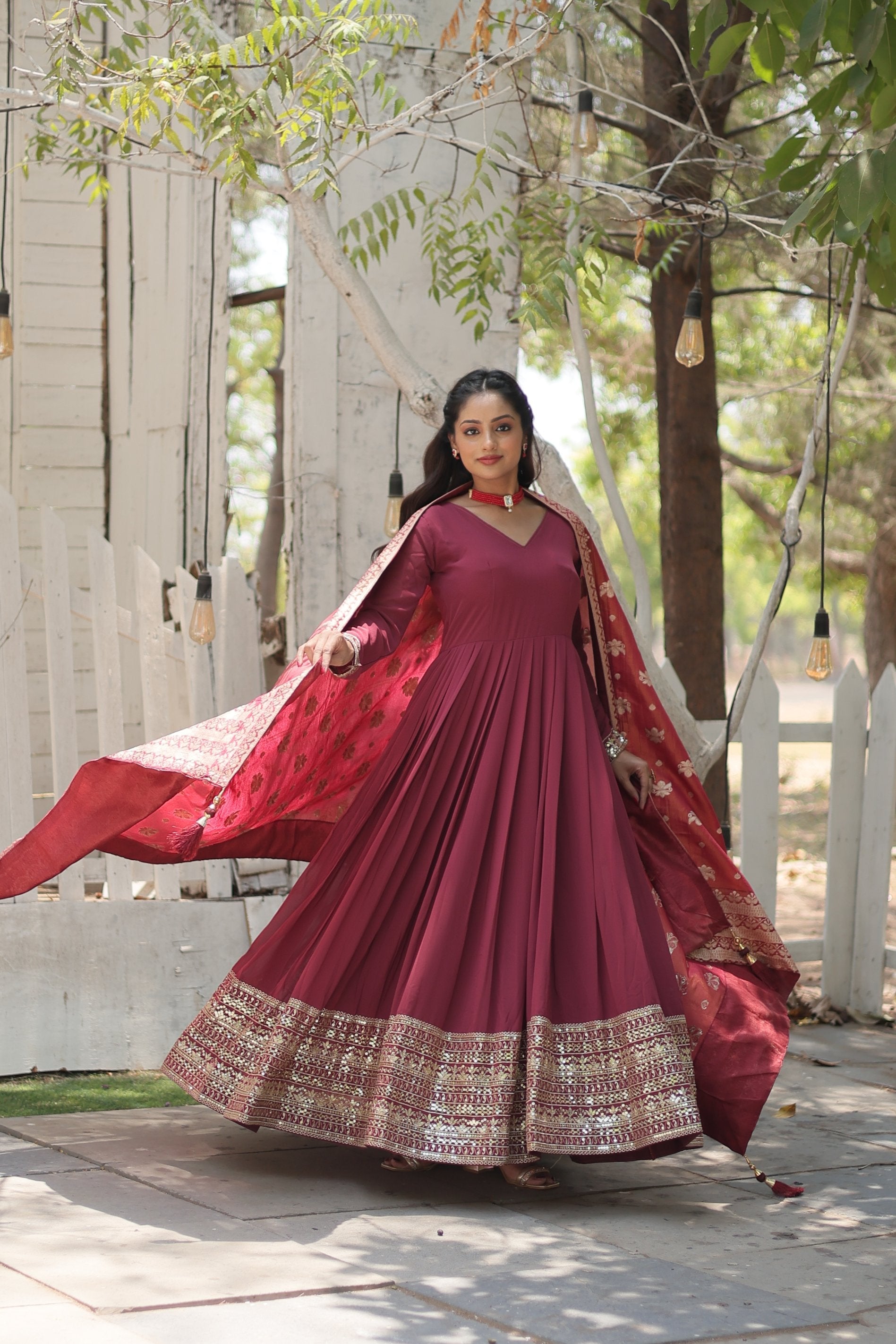 Jyoti Fashion Women's Dark Pink Faux Georgette Sequins with Embroidered Anarkali Kurta with Dupatta | Grocsy