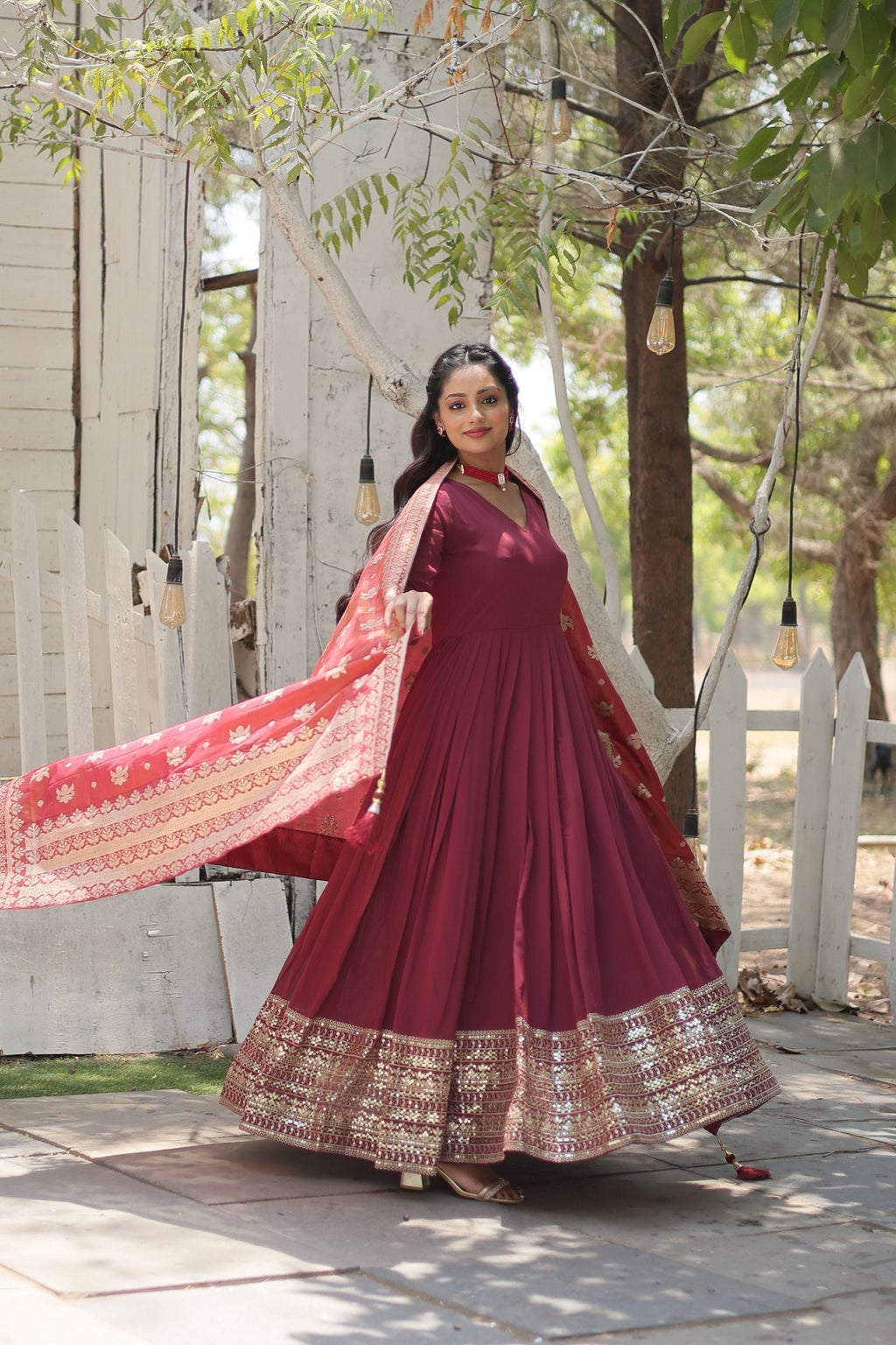 Jyoti Fashion Women's Dark Pink Faux Georgette Sequins with Embroidered Anarkali Kurta with Dupatta | Grocsy