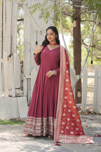 Jyoti Fashion Women's Dark Pink Faux Georgette Sequins with Embroidered Anarkali Kurta with Dupatta | Grocsy