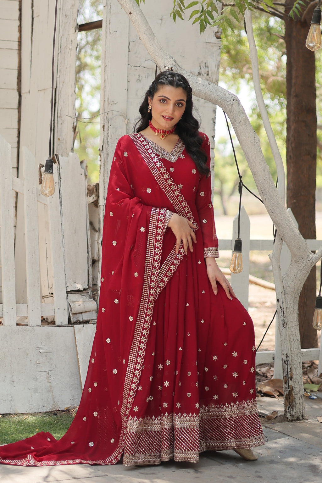 Jyoti Fashion Women's Maroon Faux Blooming Sequins with Embroidered Anarkali Kurta with Dupatta | Grocsy
