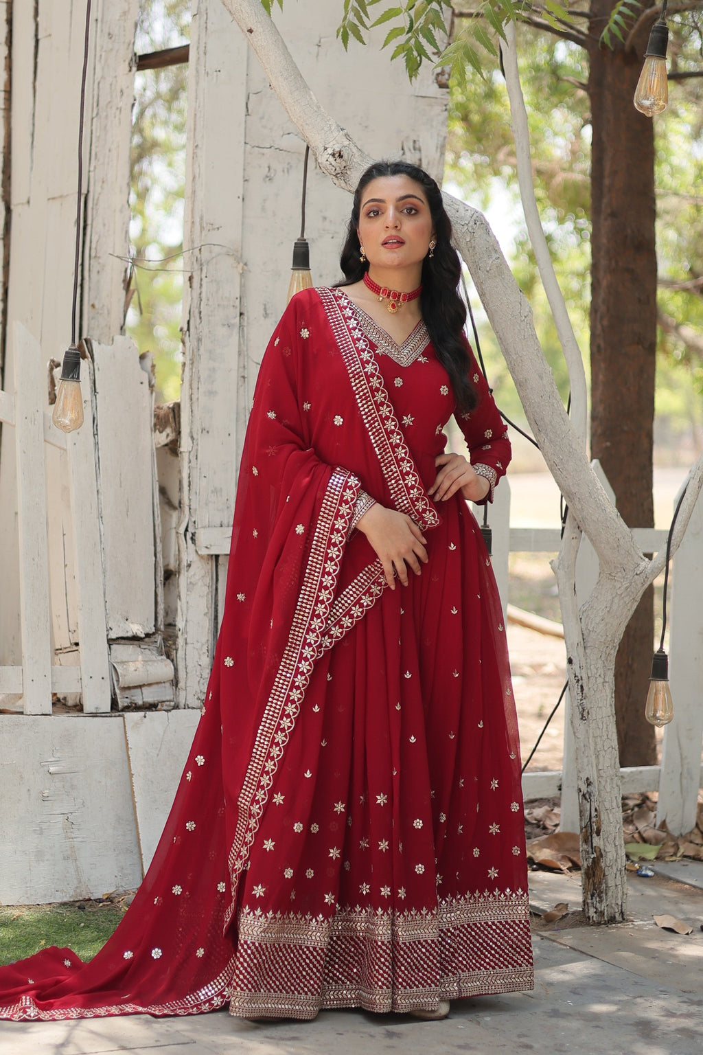Jyoti Fashion Women's Maroon Faux Blooming Sequins with Embroidered Anarkali Kurta with Dupatta | Grocsy