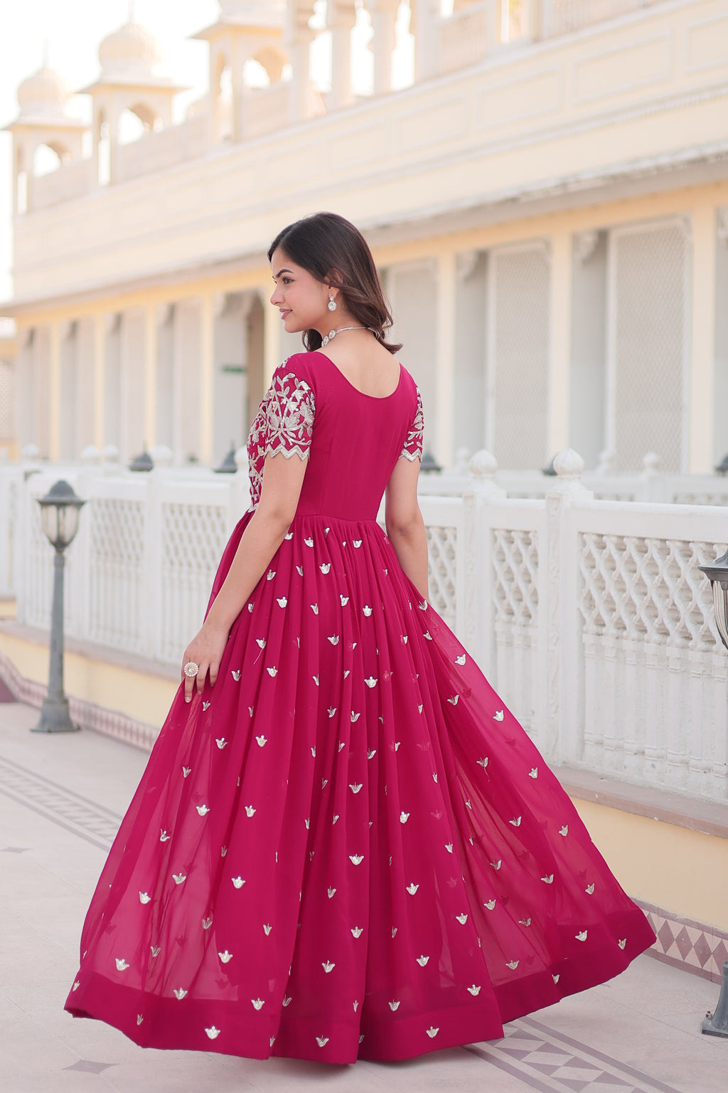 Jyoti Fashion Women's Rani Pink Faux Blooming Codding Sequins with Embroidered Long Anarkali Dress | Grocsy