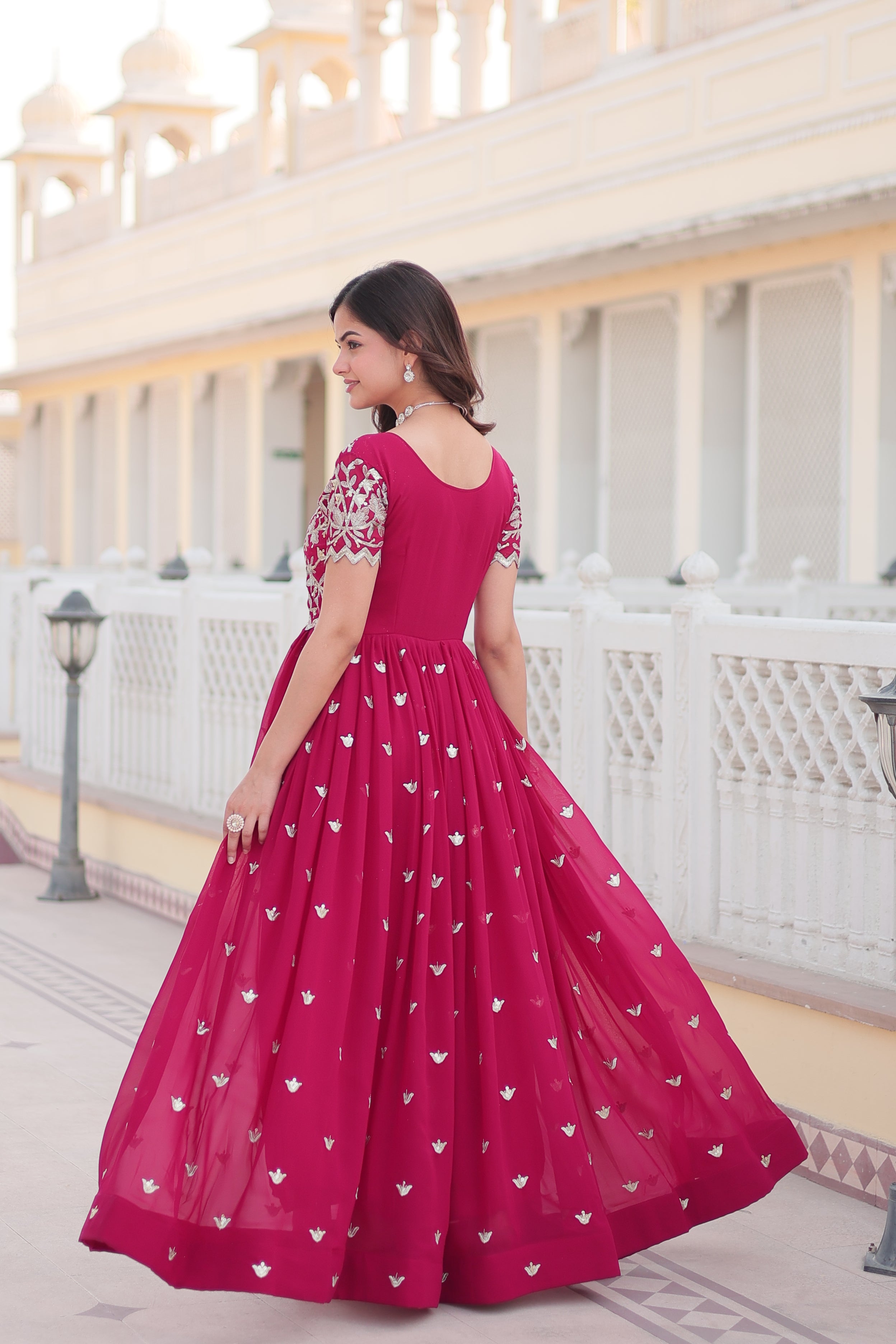Jyoti Fashion Women's Rani Pink Faux Blooming Codding Sequins with Embroidered Long Anarkali Dress | Grocsy