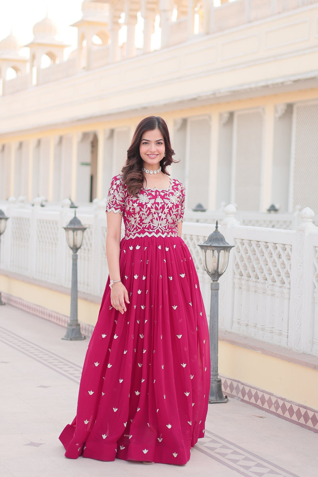 Jyoti Fashion Women's Rani Pink Faux Blooming Codding Sequins with Embroidered Long Anarkali Dress | Grocsy