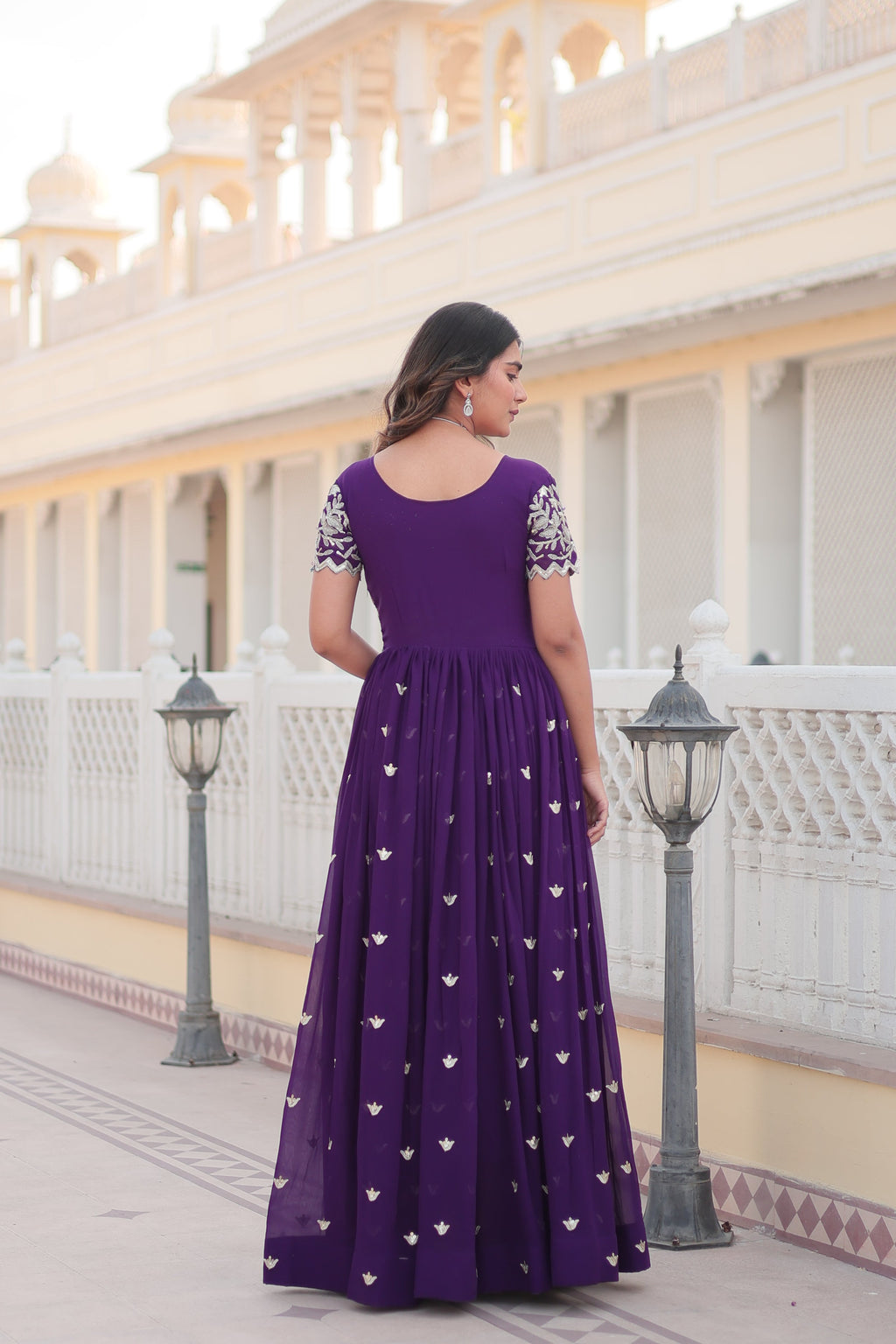 Jyoti Fashion Women's Purple Faux Blooming Codding Sequins with Embroidered Long Anarkali Dress | Grocsy