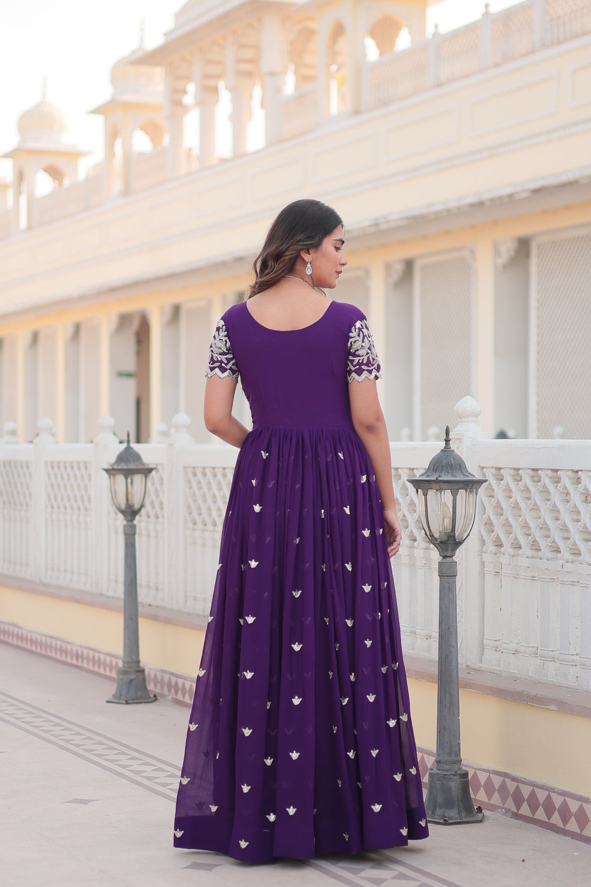Jyoti Fashion Women's Purple Faux Blooming Codding Sequins with Embroidered Long Anarkali Dress | Grocsy