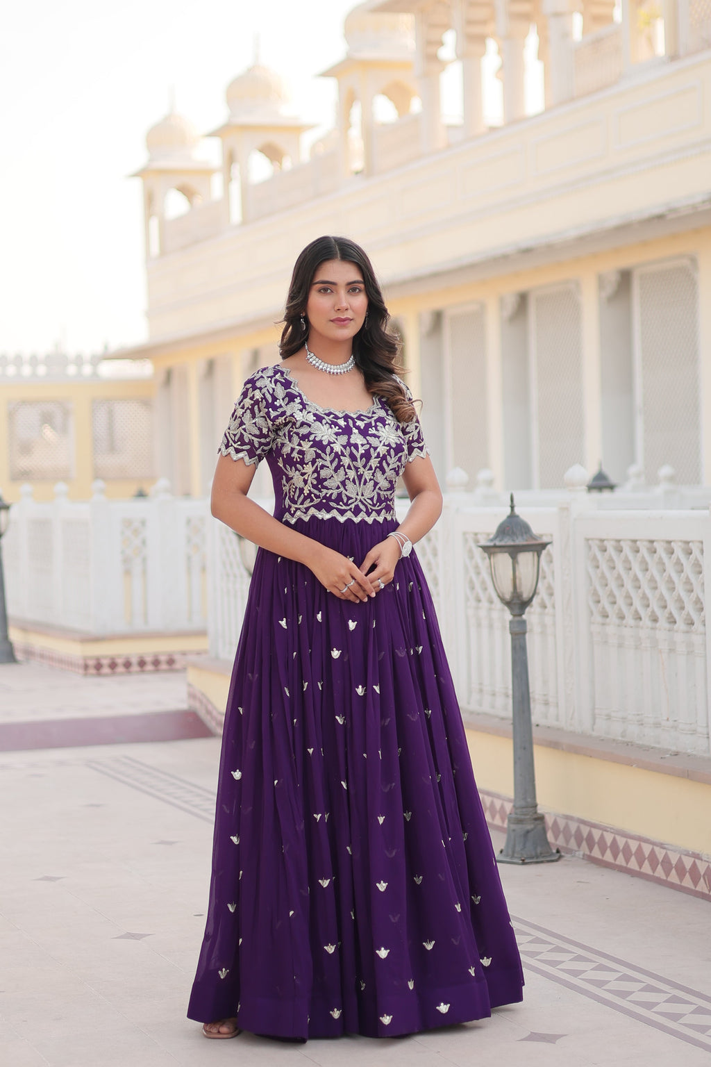 Jyoti Fashion Women's Purple Faux Blooming Codding Sequins with Embroidered Long Anarkali Dress | Grocsy