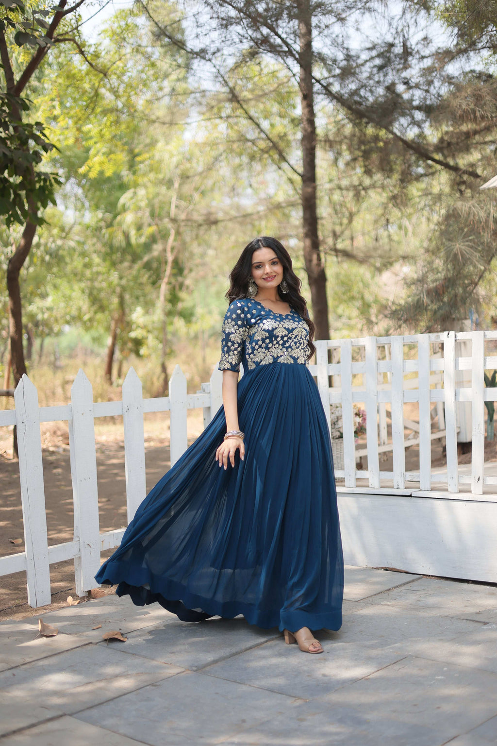 Jyoti Fashion Women's Rama Faux Blooming Sequins with Zari Embroidered Long Anarkali Dress | Grocsy