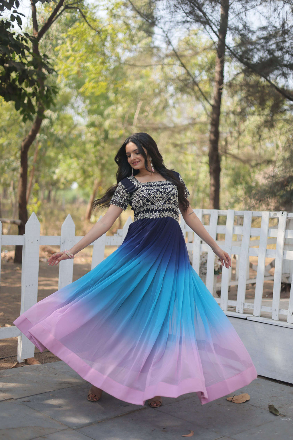 Jyoti Fashion Women's Multicolor Faux Blooming Sequins with Zari Embroidered Long Anarkali Dress | Grocsy