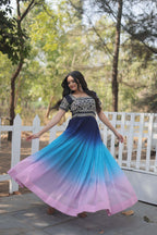Jyoti Fashion Women's Multicolor Faux Blooming Sequins with Zari Embroidered Long Anarkali Dress | Grocsy