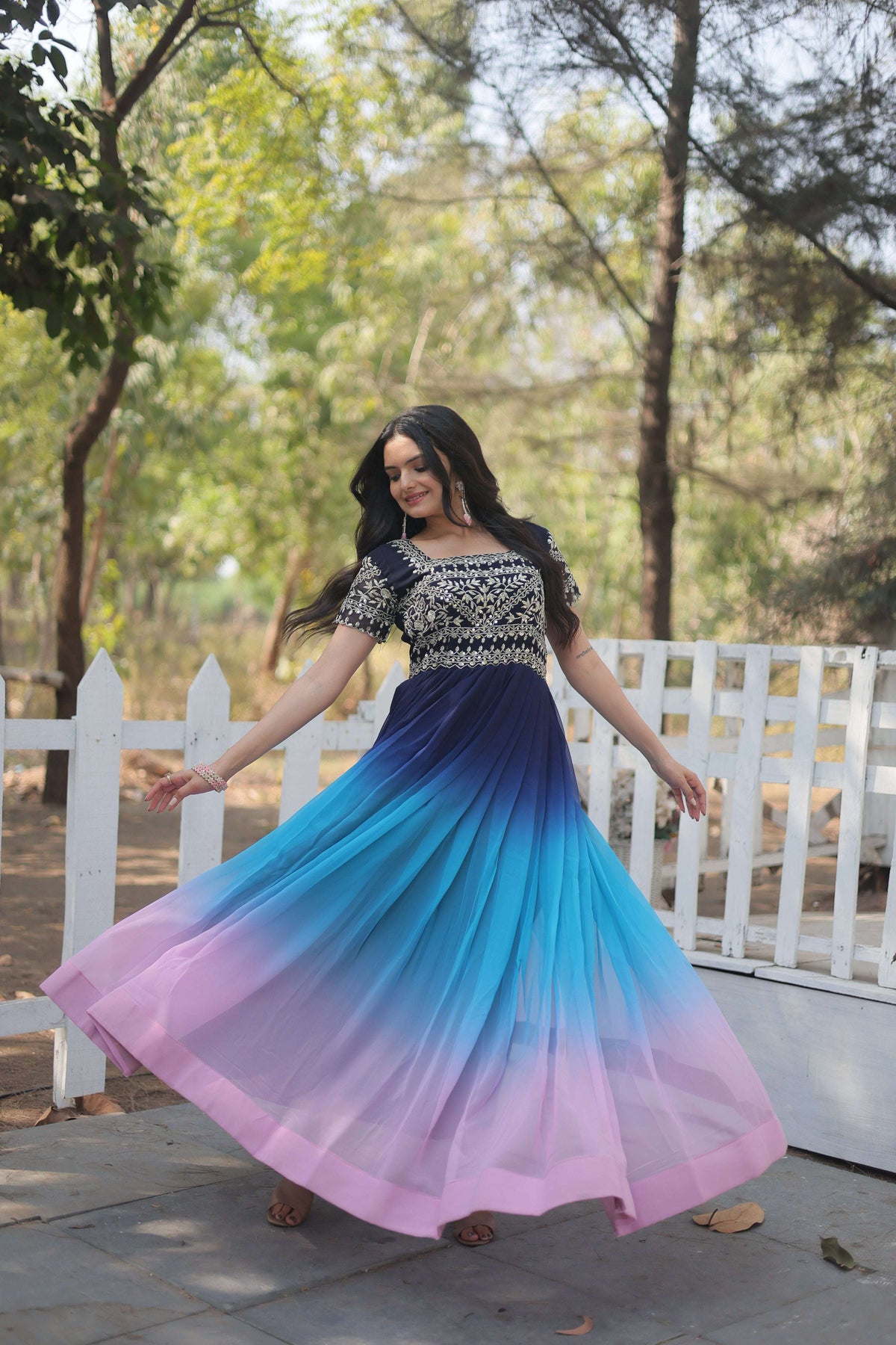 Jyoti Fashion Women's Multicolor Faux Blooming Sequins with Zari Embroidered Long Anarkali Dress | Grocsy