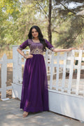 Jyoti Fashion Women's Purple Faux Blooming Sequins with Zari Embroidered Long Anarkali Dress | Grocsy