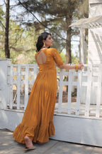 Jyoti Fashion Women's Mustard Faux Georgette Sequins with Zari Embroidered Long Anarkali Dress | Grocsy