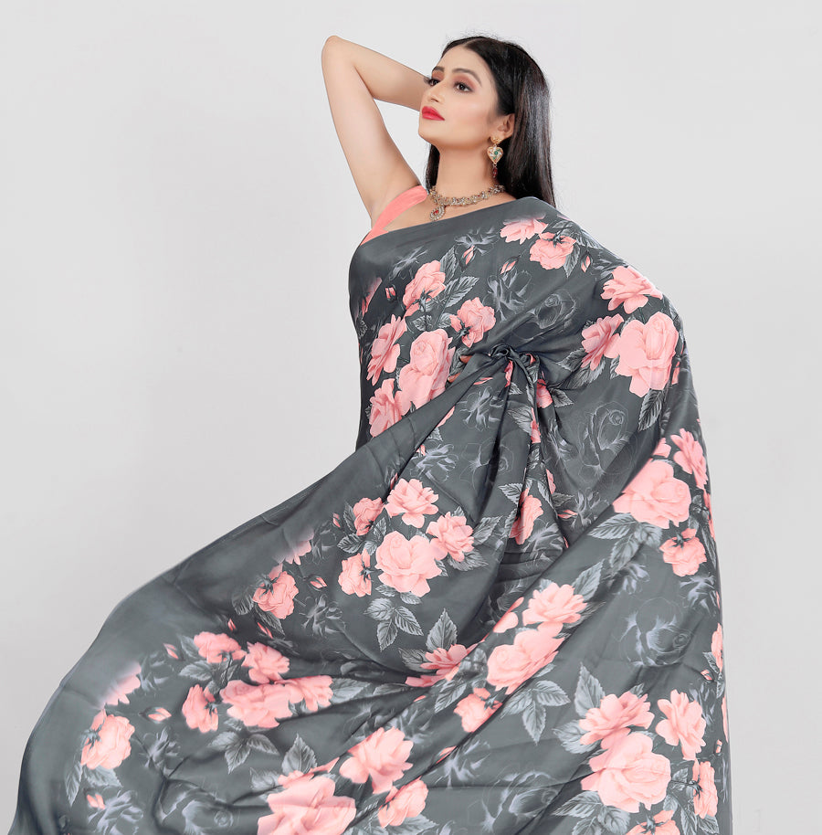 Jyoti Fashion Women's Multicolor Pure Japan Satin Digital Printed Designer Saree with Blouse | Grocsy