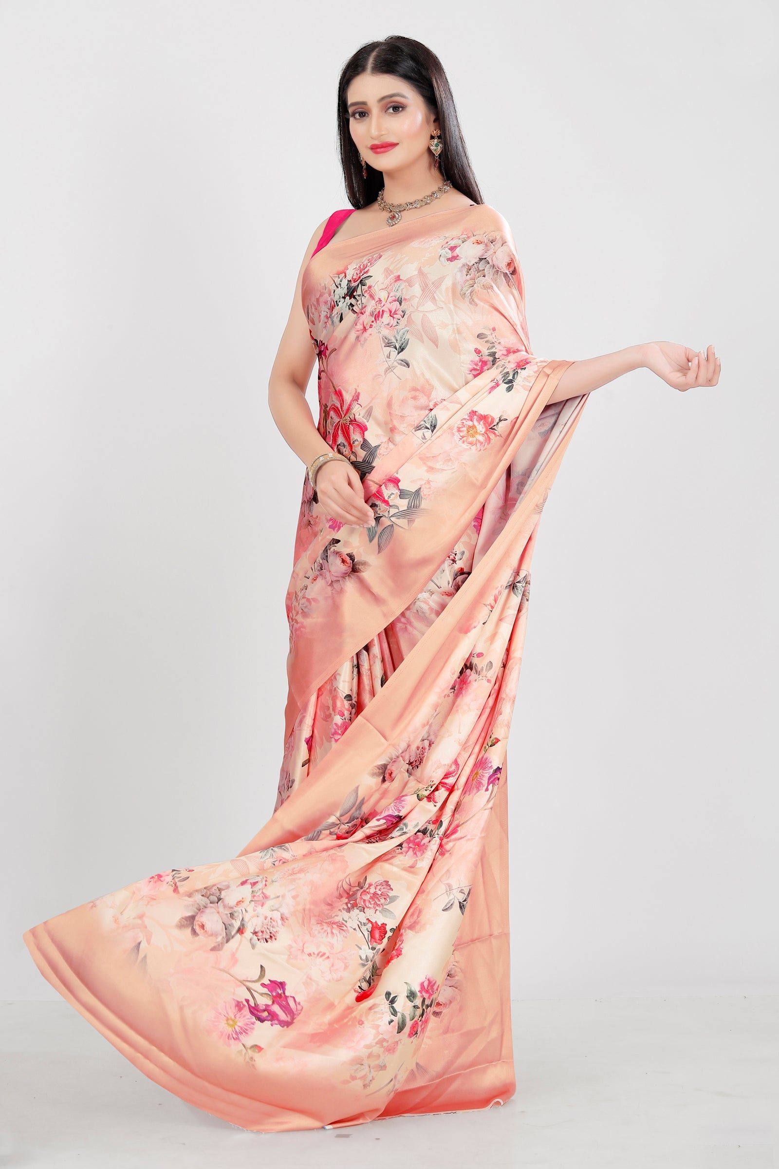 Jyoti Fashion Women's Multicolor Pure Japan Satin Digital Printed Designer Saree with Blouse | Grocsy