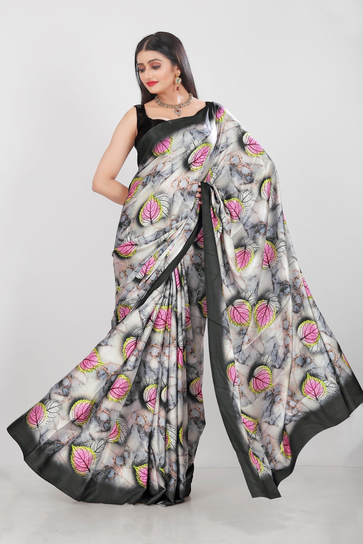 Jyoti Fashion Women's Multicolor Pure Japan Satin Digital Printed Designer Saree with Blouse | Grocsy