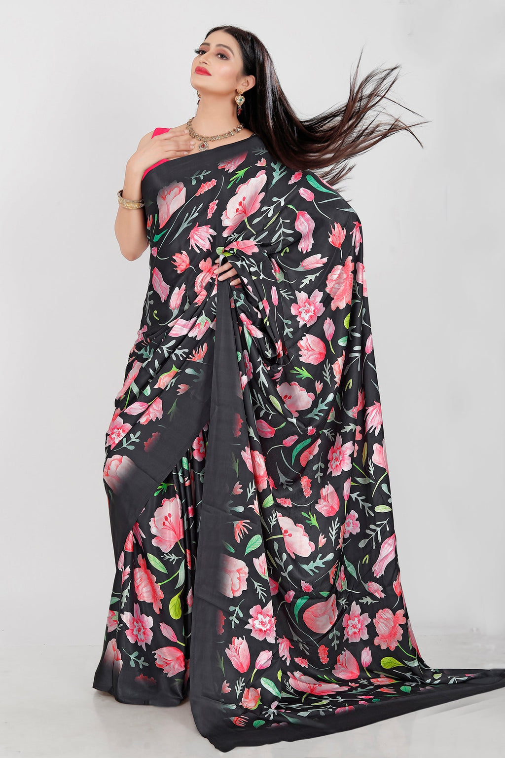Jyoti Fashion Women's Multicolor Pure Japan Satin Digital Printed Designer Saree with Blouse | Grocsy
