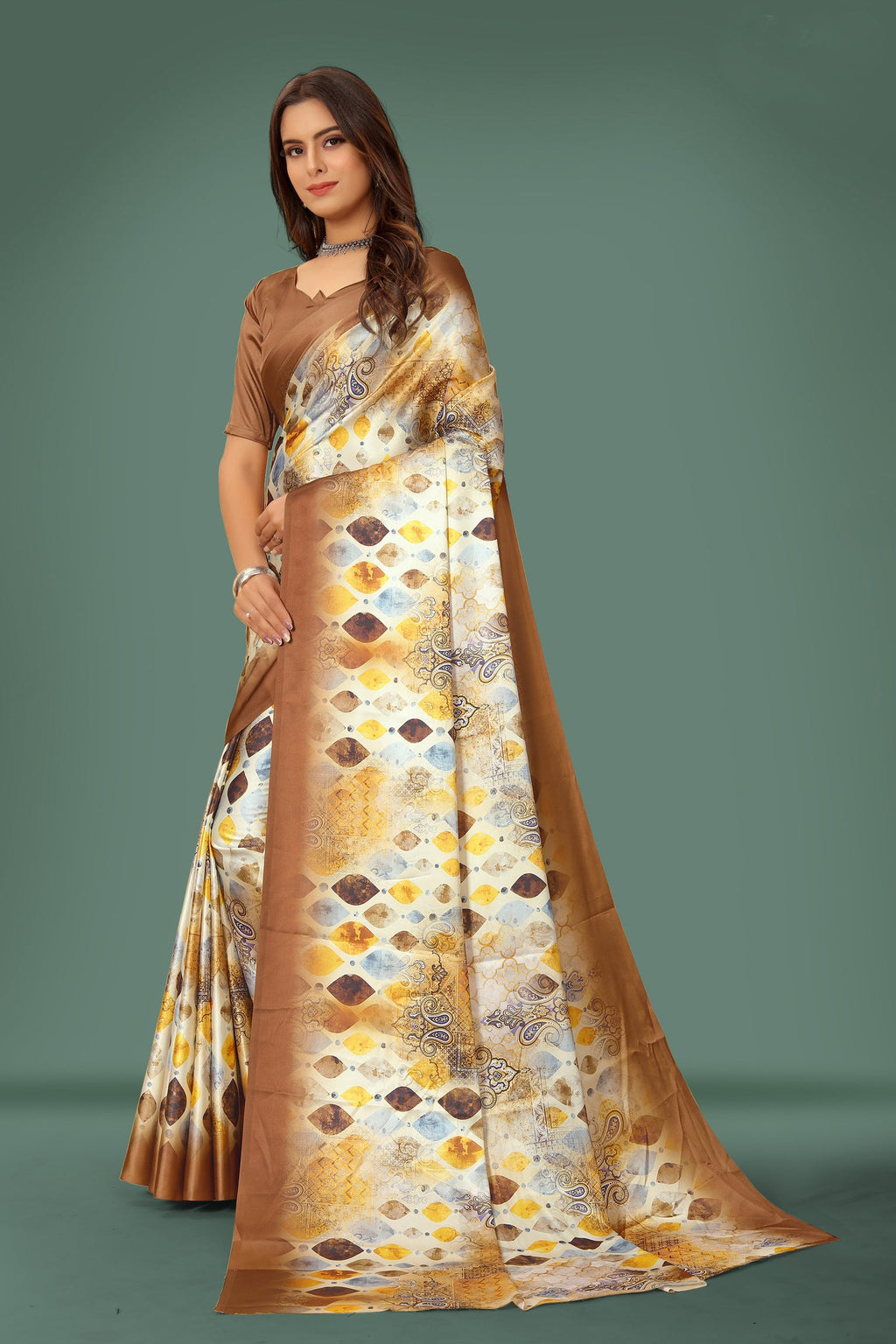 Jyoti Fashion Women's Multicolor Pure Japan Satin Digital Printed Designer Saree with Blouse | Grocsy
