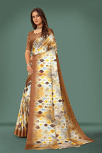 Jyoti Fashion Women's Multicolor Pure Japan Satin Digital Printed Designer Saree with Blouse | Grocsy