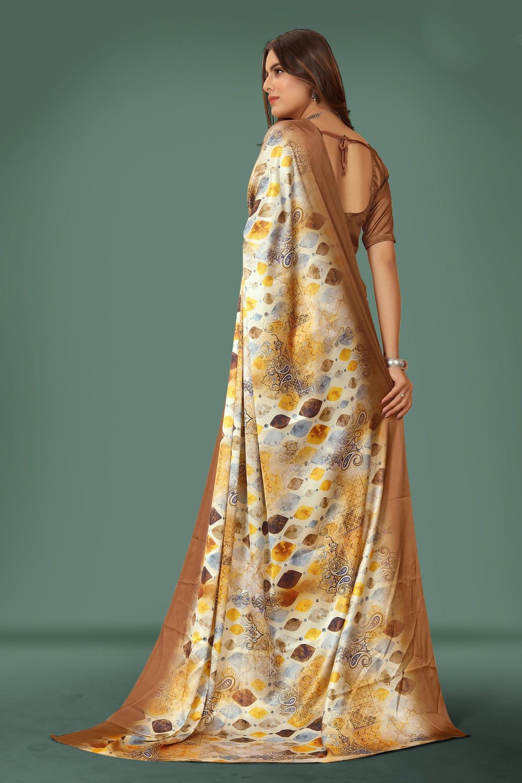 Jyoti Fashion Women's Multicolor Pure Japan Satin Digital Printed Designer Saree with Blouse | Grocsy
