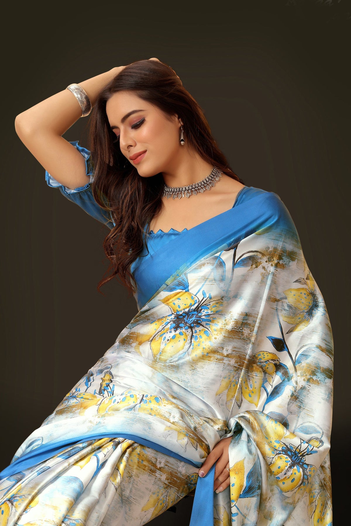 Jyoti Fashion Women's Multicolor Pure Japan Satin Digital Printed Designer Saree with Blouse | Grocsy