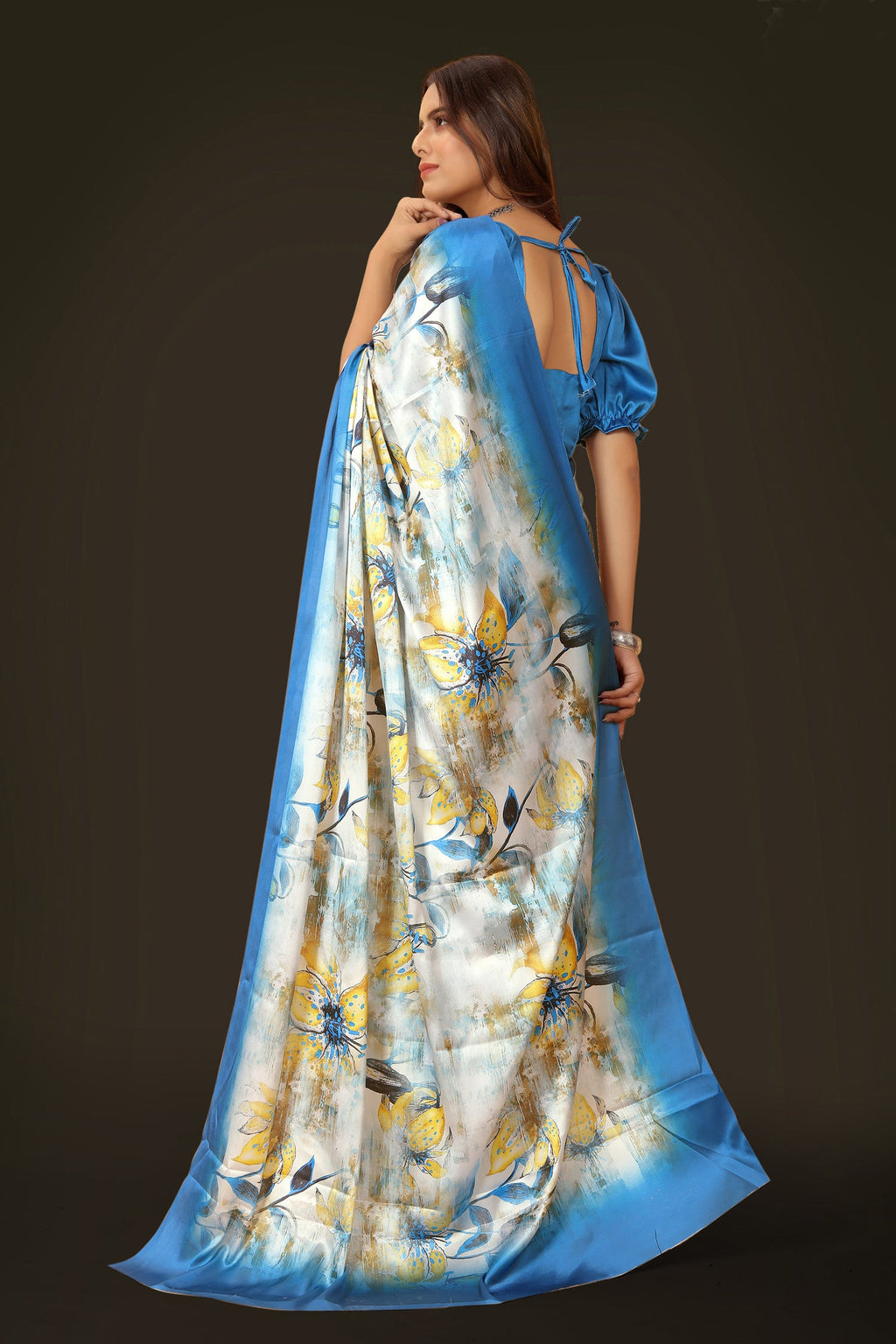 Jyoti Fashion Women's Multicolor Pure Japan Satin Digital Printed Designer Saree with Blouse | Grocsy