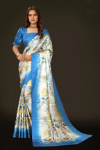 Jyoti Fashion Women's Multicolor Pure Japan Satin Digital Printed Designer Saree with Blouse | Grocsy