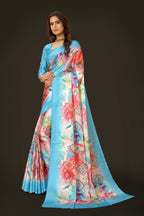 Jyoti Fashion Women's Multicolor Pure Japan Satin Digital Printed Designer Saree with Blouse | Grocsy