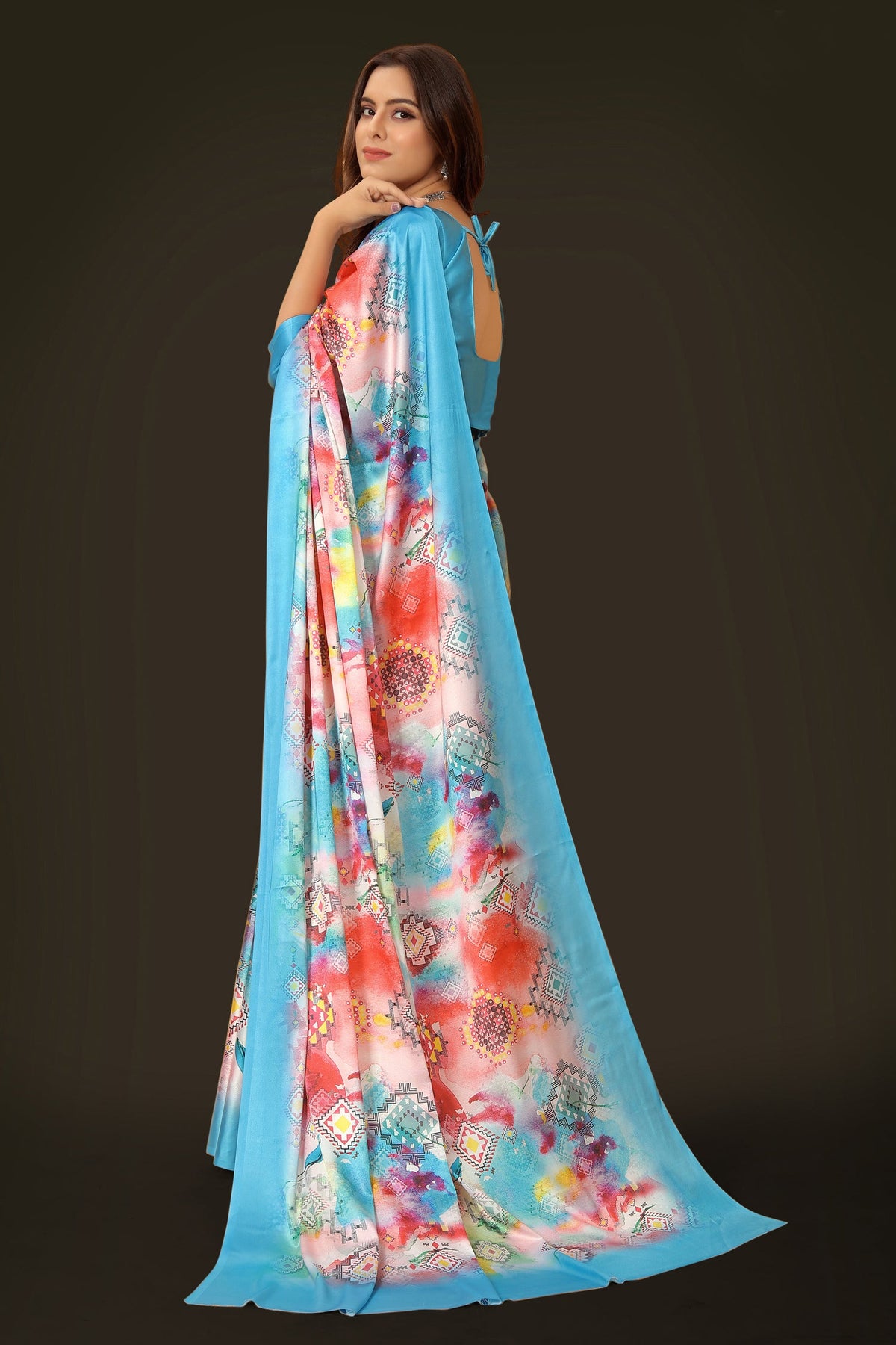 Jyoti Fashion Women's Multicolor Pure Japan Satin Digital Printed Designer Saree with Blouse | Grocsy