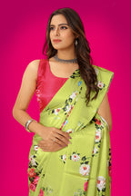 Jyoti Fashion Women's Multicolor Pure Japan Satin Digital Printed Designer Saree with Blouse | Grocsy
