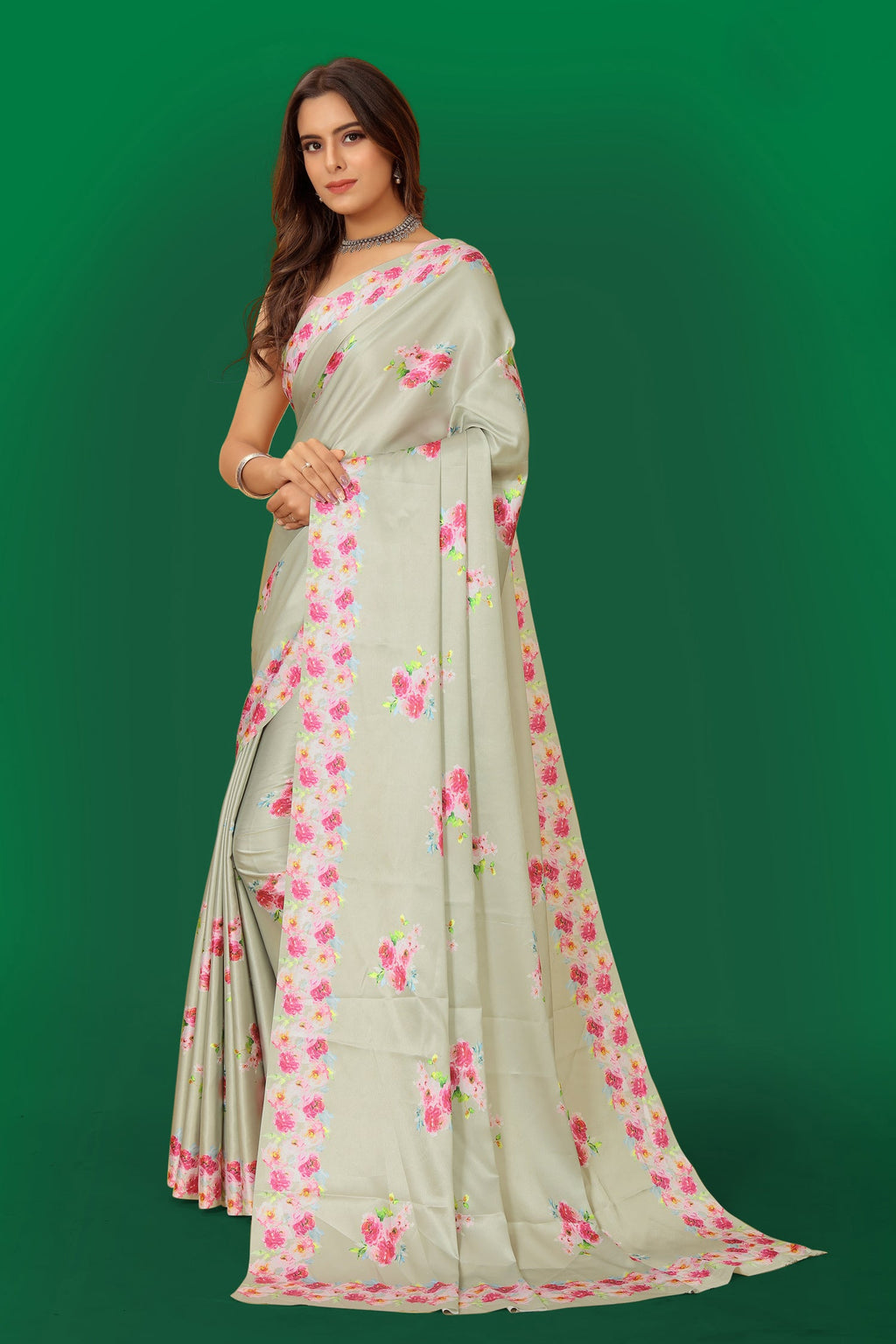 Jyoti Fashion Women's Multicolor Pure Japan Satin Digital Printed Designer Saree with Blouse | Grocsy
