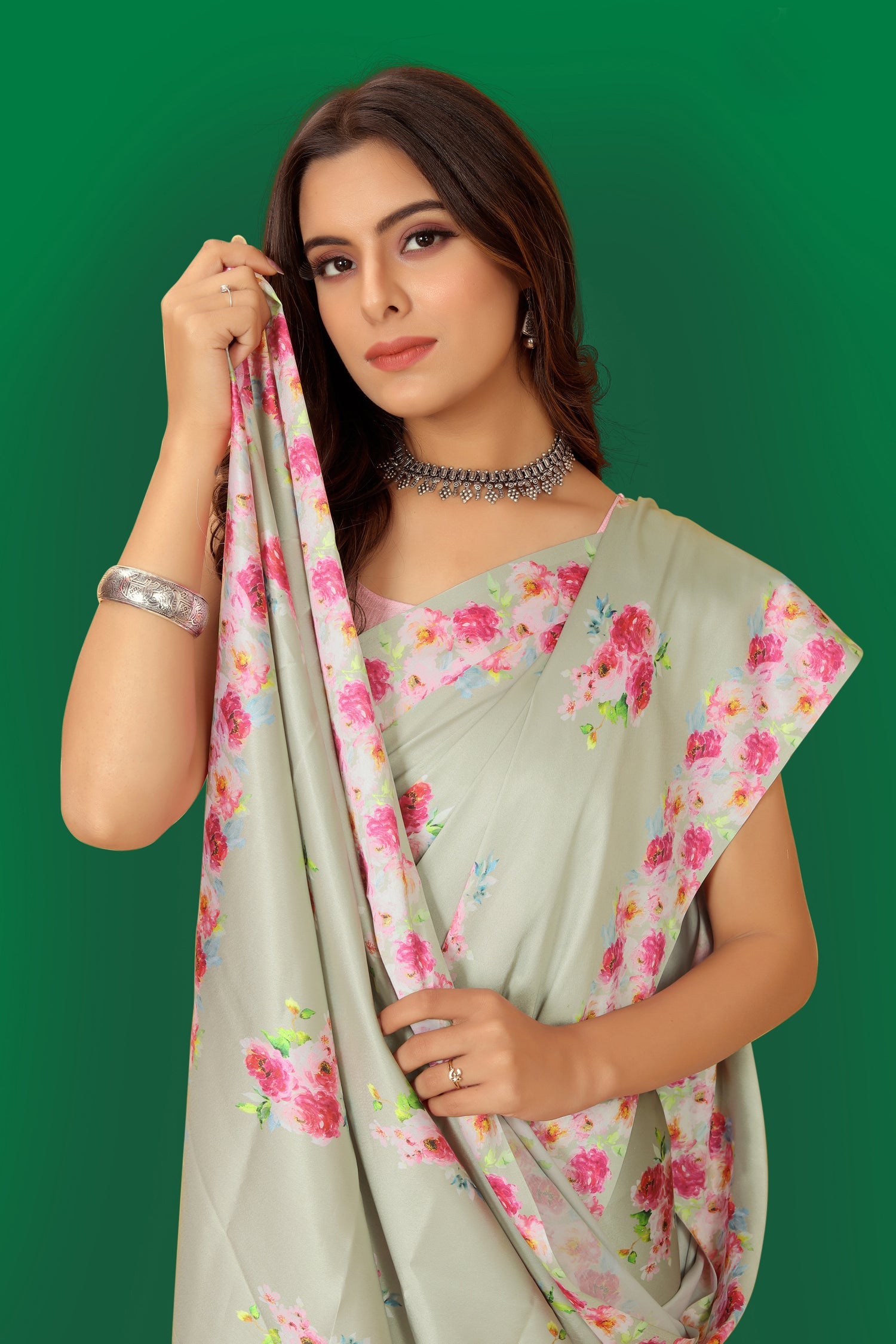 Jyoti Fashion Women's Multicolor Pure Japan Satin Digital Printed Designer Saree with Blouse | Grocsy