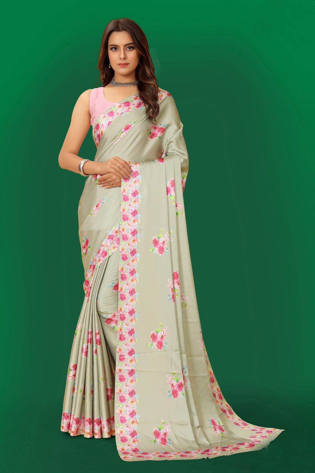 Jyoti Fashion Women's Multicolor Pure Japan Satin Digital Printed Designer Saree with Blouse | Grocsy