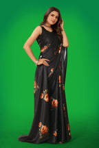 Jyoti Fashion Women's Multicolor Pure Japan Satin Digital Printed Designer Saree with Blouse | Grocsy