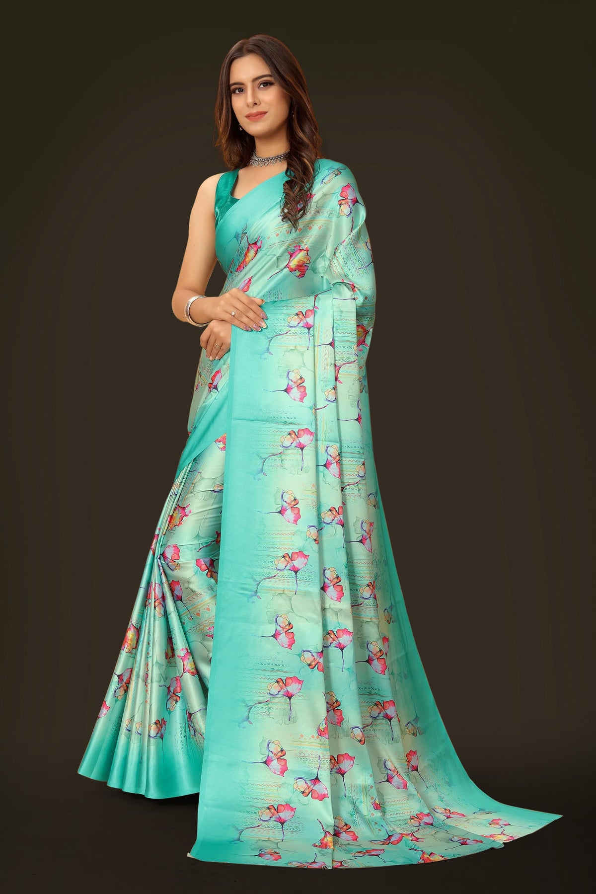 Jyoti Fashion Women's Multicolor Pure Japan Satin Digital Printed Designer Saree with Blouse | Grocsy